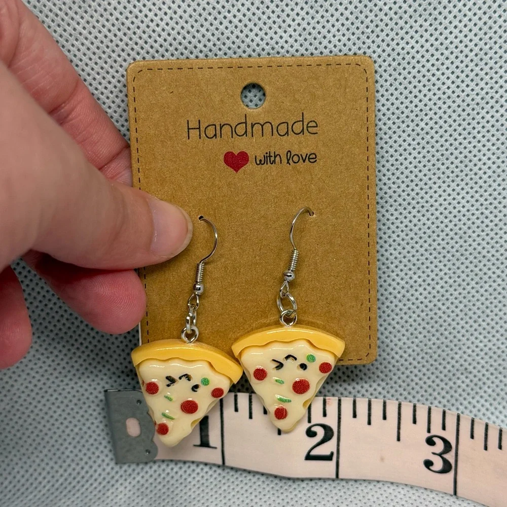 Handmade White Pizza Slice Earrings